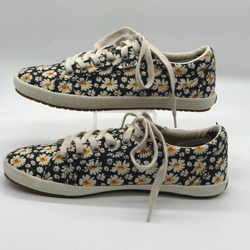 Taos Star Sneakers Women 8.5 Navy Daisy Floral Canvas‎ Lace Up Comfort Shoes